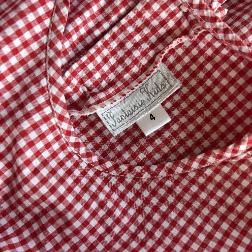 Fantaisie Kids Smocked Embroidered Train Dress Girls 4 Red White Gingham Holiday